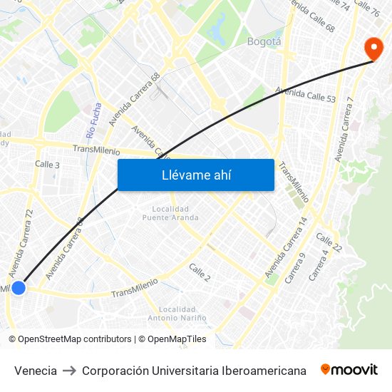 Venecia to Corporación Universitaria Iberoamericana map