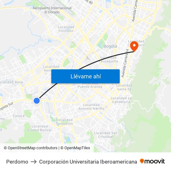 Perdomo to Corporación Universitaria Iberoamericana map