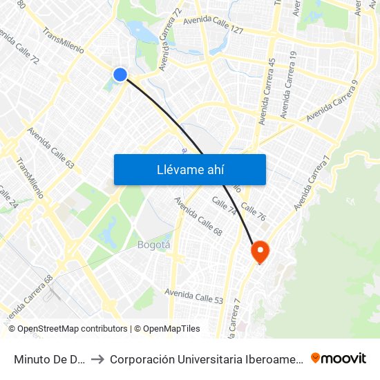 Minuto De Dios to Corporación Universitaria Iberoamericana map