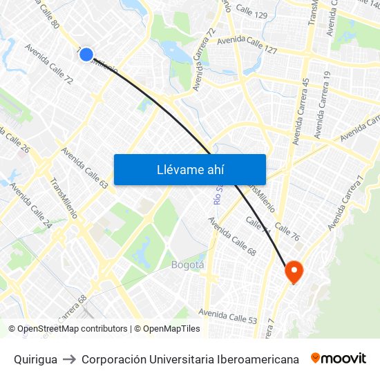 Quirigua to Corporación Universitaria Iberoamericana map