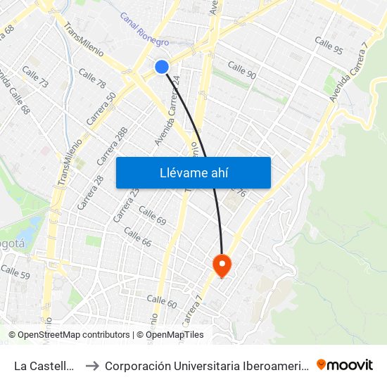 La Castellana to Corporación Universitaria Iberoamericana map