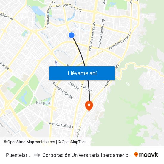 Puentelargo to Corporación Universitaria Iberoamericana map