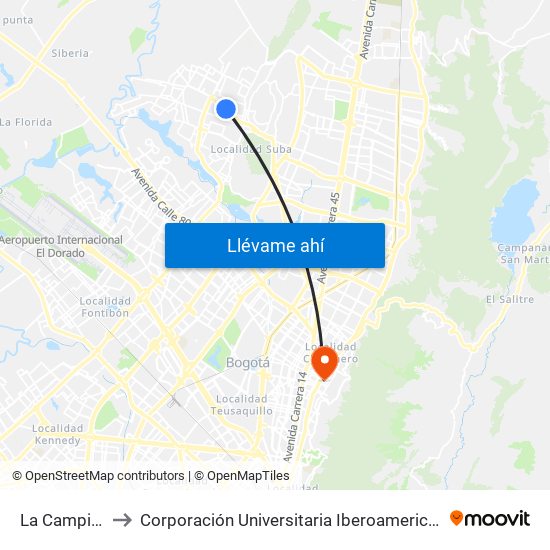 La Campiña to Corporación Universitaria Iberoamericana map