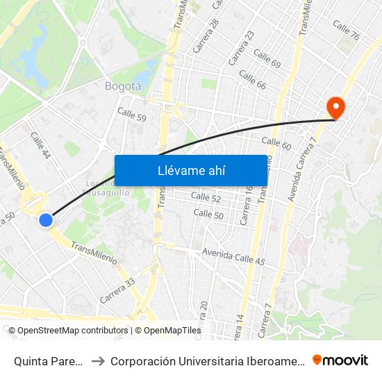 Quinta Paredes to Corporación Universitaria Iberoamericana map