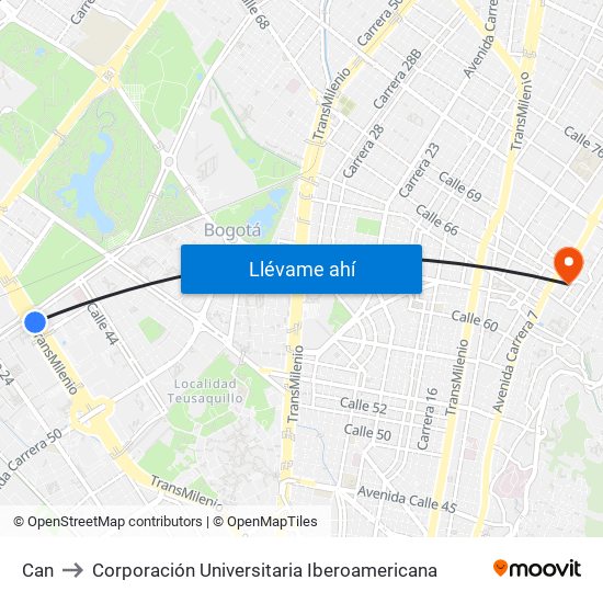 Can to Corporación Universitaria Iberoamericana map