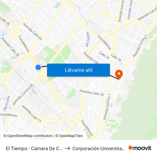 El Tiempo - Cámara De Comercio De Bogotá to Corporación Universitaria Iberoamericana map