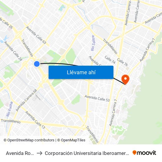 Avenida Rojas to Corporación Universitaria Iberoamericana map