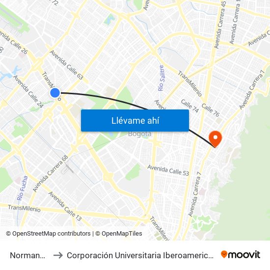 Normandía to Corporación Universitaria Iberoamericana map