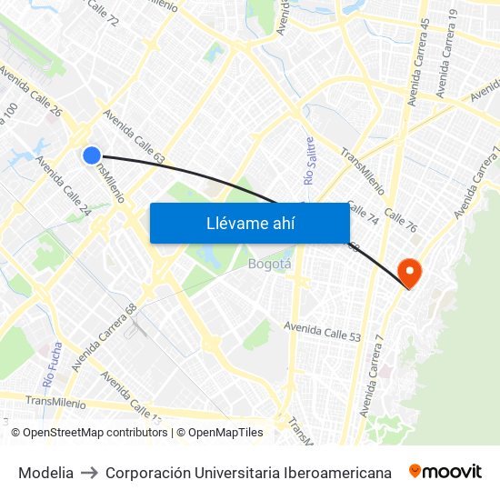 Modelia to Corporación Universitaria Iberoamericana map