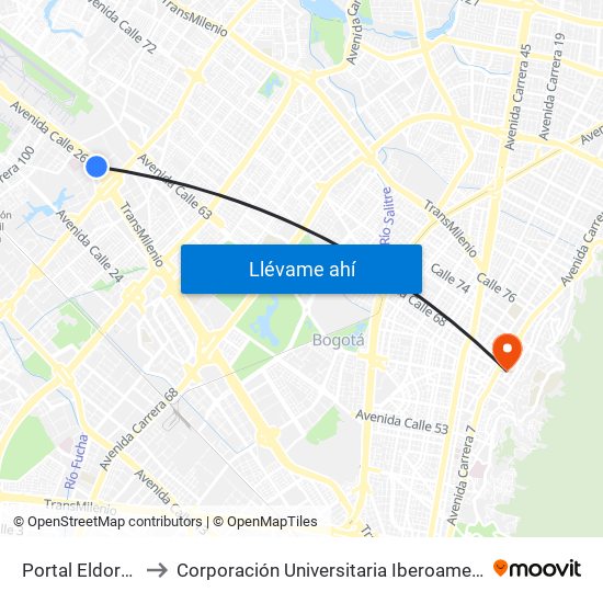 Portal Eldorado to Corporación Universitaria Iberoamericana map