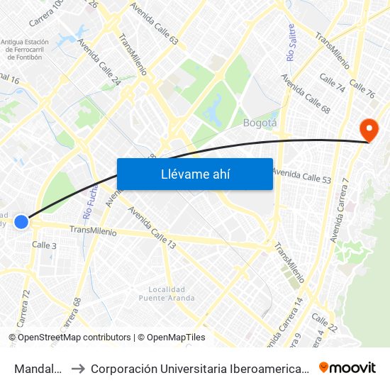 Mandalay to Corporación Universitaria Iberoamericana map