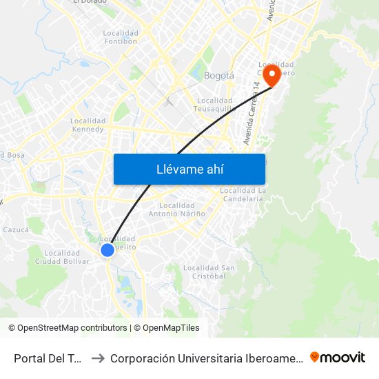 Portal Del Tunal to Corporación Universitaria Iberoamericana map