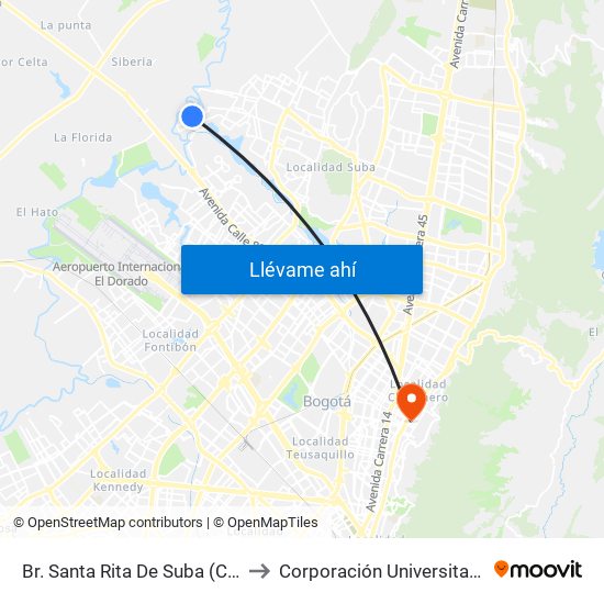 Br. Santa Rita De Suba (Cl 138 - Kr 154a Bis) to Corporación Universitaria Iberoamericana map