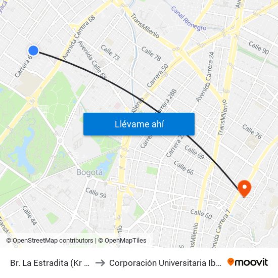 Br. La Estradita (Kr 69 - Cl 65) to Corporación Universitaria Iberoamericana map