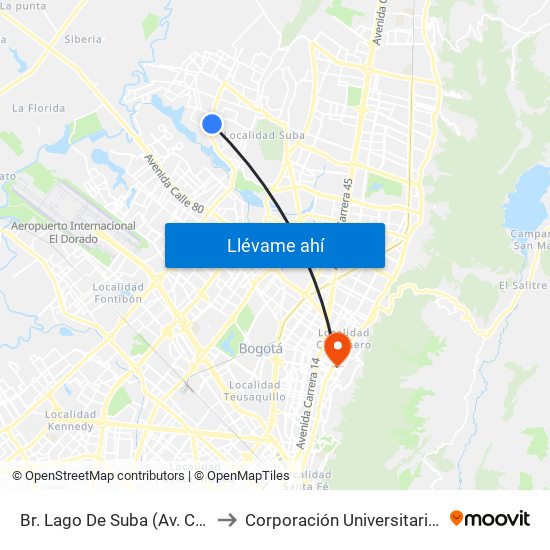 Br. Lago De Suba (Av. C. De Cali - Cl 130) to Corporación Universitaria Iberoamericana map