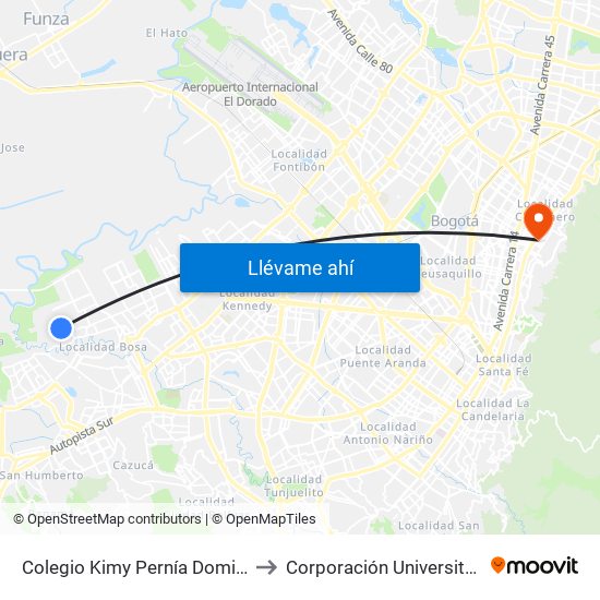 Colegio Kimy Pernía Domicó (Kr 89b - Cl 82 Sur) to Corporación Universitaria Iberoamericana map