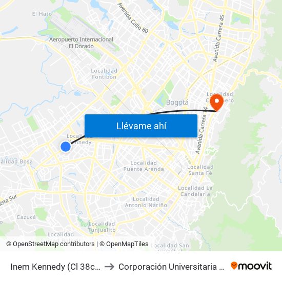 Inem Kennedy (Cl 38c Sur - Kr 79g) to Corporación Universitaria Iberoamericana map