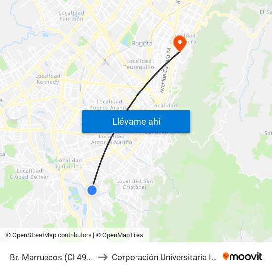 Br. Marruecos (Cl 49g Sur - Kr 5t) to Corporación Universitaria Iberoamericana map