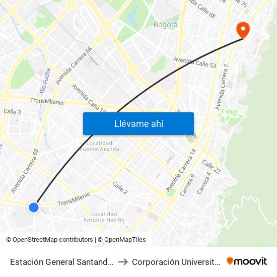 Estación General Santander (Dg 39a Sur - Tv 42) to Corporación Universitaria Iberoamericana map