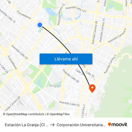 Estación La Granja (Cl 79 - Kr 77 Bis) to Corporación Universitaria Iberoamericana map