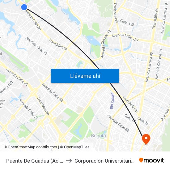 Puente De Guadua (Ac 80 - Kr 119) (B) to Corporación Universitaria Iberoamericana map