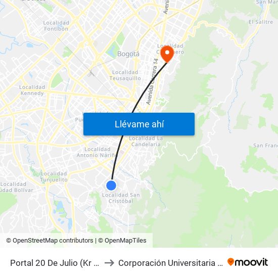 Portal 20 De Julio (Kr 5 - Cl 30a Sur) to Corporación Universitaria Iberoamericana map