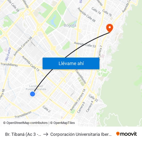 Br. Tibaná (Ac 3 - Kr 38) to Corporación Universitaria Iberoamericana map