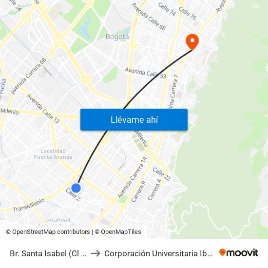 Br. Santa Isabel (Cl 3 - Ak 27) to Corporación Universitaria Iberoamericana map