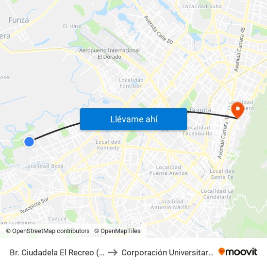Br. Ciudadela El Recreo (Cl 73 Sur - Kr 99a) to Corporación Universitaria Iberoamericana map