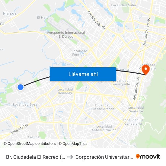 Br. Ciudadela El Recreo (Cl 63 Sur - Kr 99a) to Corporación Universitaria Iberoamericana map