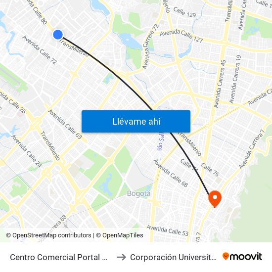 Centro Comercial Portal De La 80 (Ac 80 - Kr 99) to Corporación Universitaria Iberoamericana map