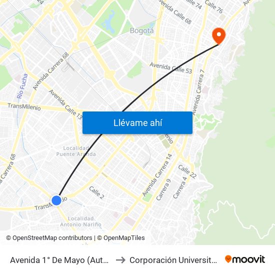 Avenida 1° De Mayo (Auto Sur - Av. 1 De Mayo) to Corporación Universitaria Iberoamericana map