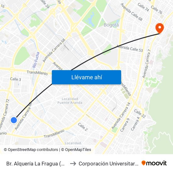 Br. Alquería La Fragua (Kr 68d - Cl 38a Sur) to Corporación Universitaria Iberoamericana map