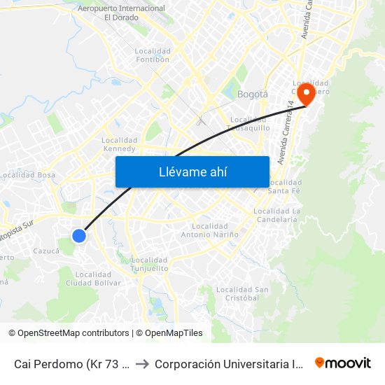 Cai Perdomo (Kr 73 - Cl 64 Sur) to Corporación Universitaria Iberoamericana map