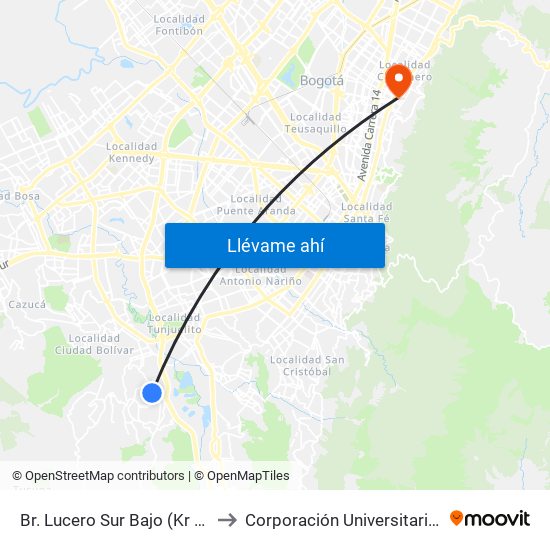 Br. Lucero Sur Bajo (Kr 17m - Cl 69a Sur) to Corporación Universitaria Iberoamericana map