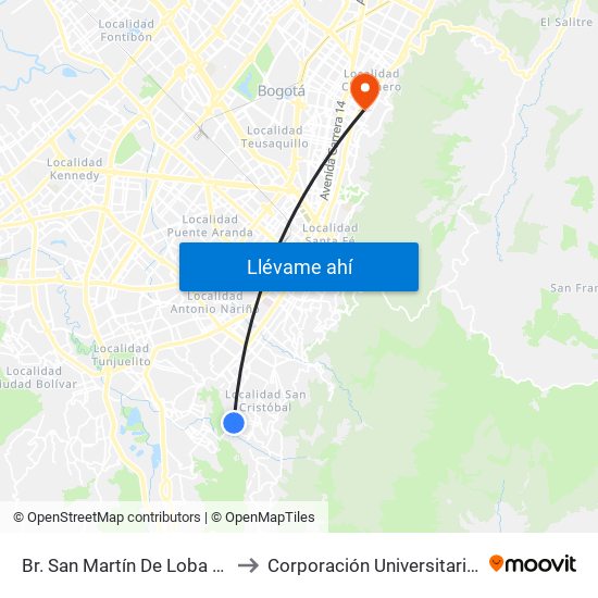 Br. San Martín De Loba (Kr 1a - Cl 41 Sur) to Corporación Universitaria Iberoamericana map