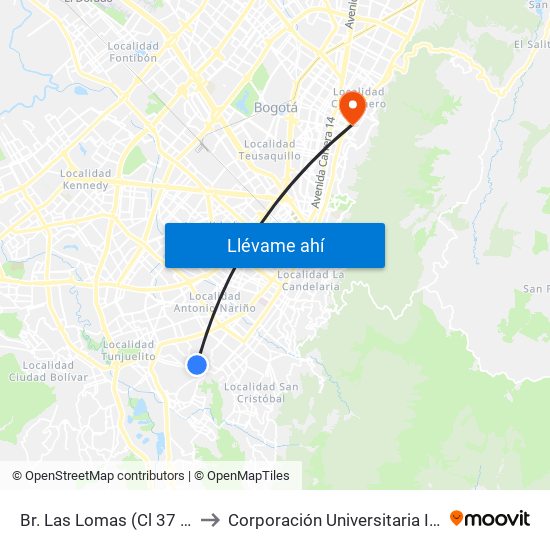 Br. Las Lomas (Cl 37 Sur - Kr 12a) to Corporación Universitaria Iberoamericana map