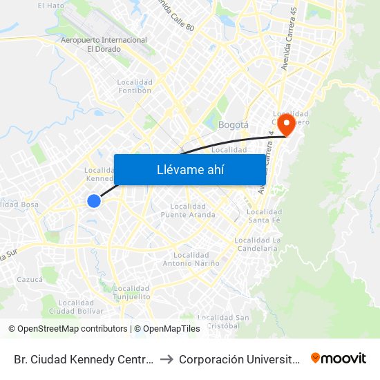 Br. Ciudad Kennedy Central (Cl 40 Sur - Kr 77a) to Corporación Universitaria Iberoamericana map