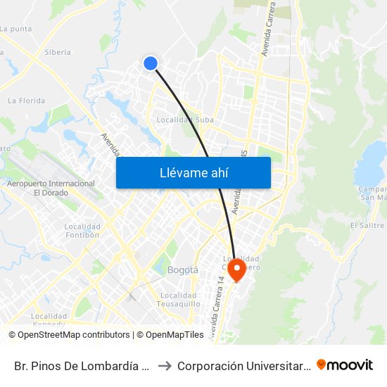 Br. Pinos De Lombardía (Cl 152b - Kr 114a) to Corporación Universitaria Iberoamericana map