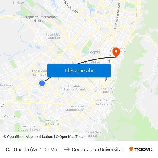 Cai Oneida (Av. 1 De Mayo - Cl 35b Sur) (A) to Corporación Universitaria Iberoamericana map