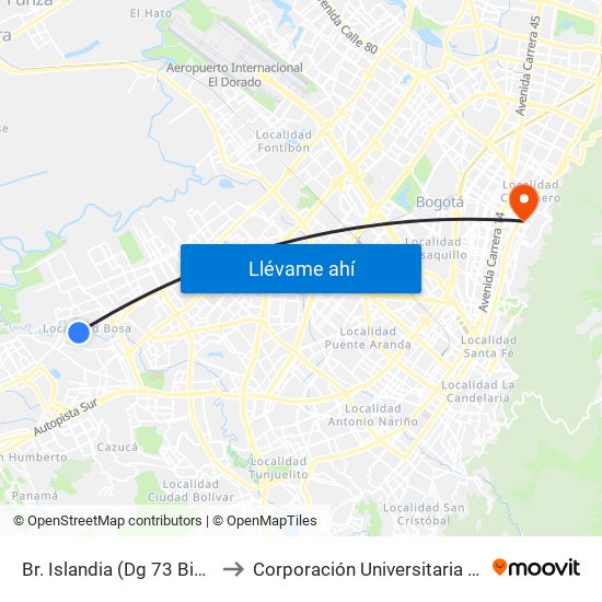 Br. Islandia (Dg 73 Bis Sur - Kr 83a) to Corporación Universitaria Iberoamericana map