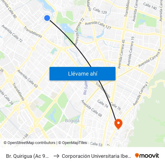 Br. Quirigua (Ac 90 - Kr 91) to Corporación Universitaria Iberoamericana map