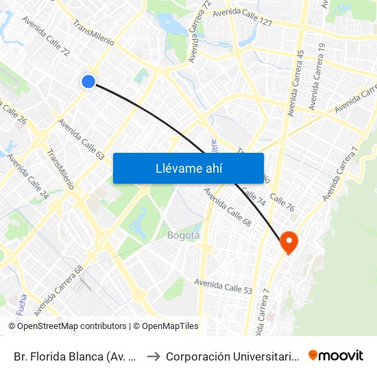 Br. Florida Blanca (Av. C. De Cali - Cl 70) to Corporación Universitaria Iberoamericana map