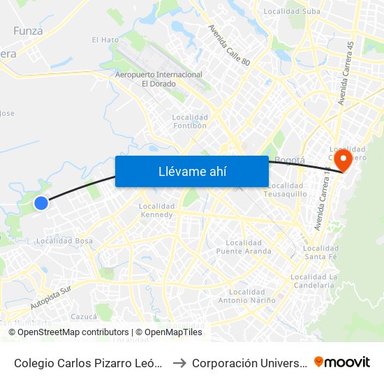 Colegio Carlos Pizarro León Gómez (Cl 73 Sur - Kr 103) to Corporación Universitaria Iberoamericana map