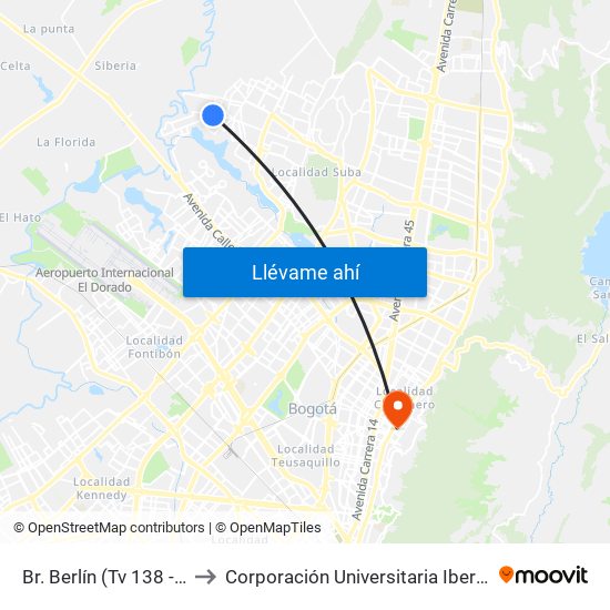 Br. Berlín (Tv 138 - Cl 137) to Corporación Universitaria Iberoamericana map