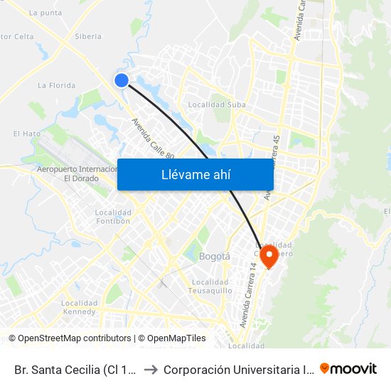 Br. Santa Cecilia (Cl 132d - Kr 158) to Corporación Universitaria Iberoamericana map