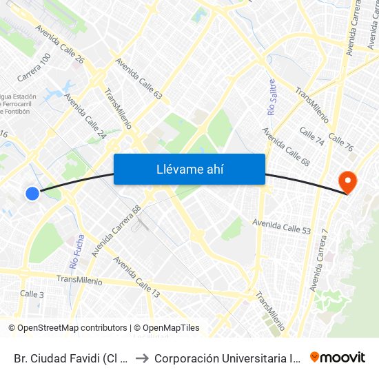 Br. Ciudad Favidi (Cl 13 - Kr 79a) to Corporación Universitaria Iberoamericana map