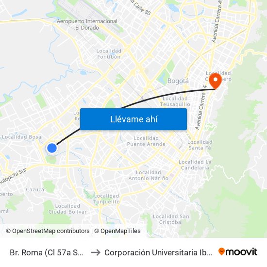 Br. Roma (Cl 57a Sur - Kr 78f) to Corporación Universitaria Iberoamericana map