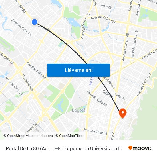 Portal De La 80 (Ac 80 - Kr 96) to Corporación Universitaria Iberoamericana map