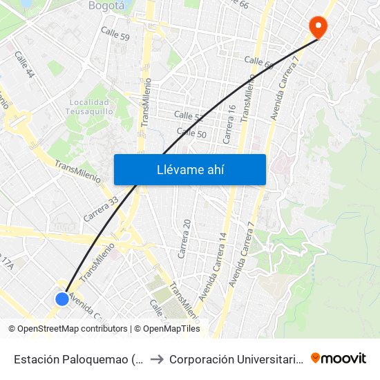 Estación Paloquemao (Av. NQS - Cl 17a) to Corporación Universitaria Iberoamericana map